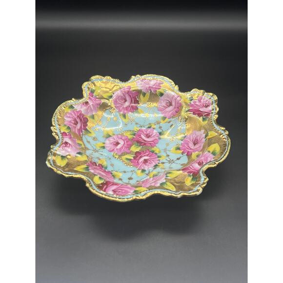 Antique Japanese Hand Painted Floral Bowl Detailed Gold Pink Motif Bowl ~READ~